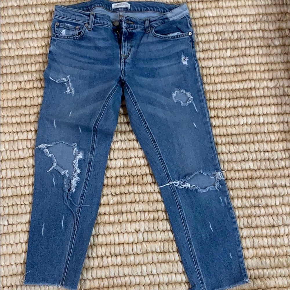 Zara woman cropped distressed blue denim jeans 2